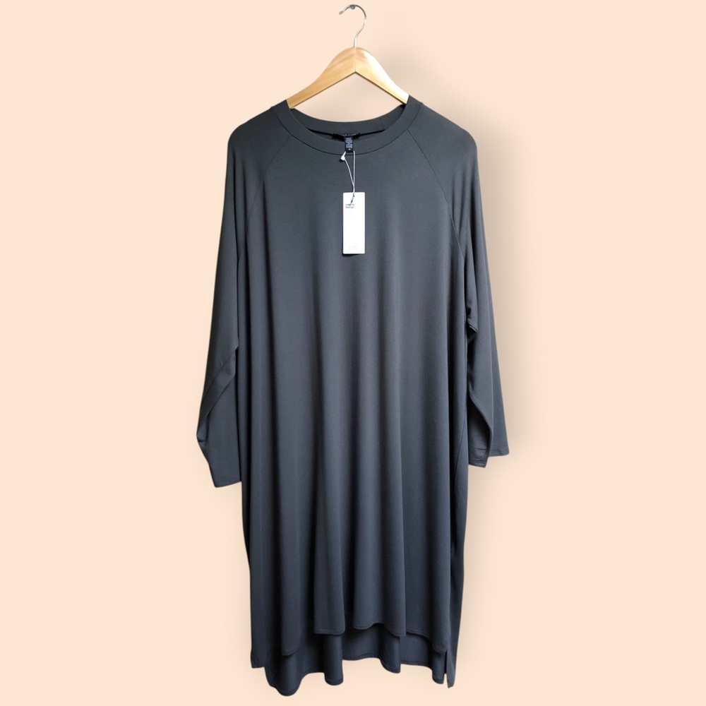 Eileen Fisher NEW $178 Viscose Jersey Crew Neck Dress Slate Grey Women’s Plus 2X